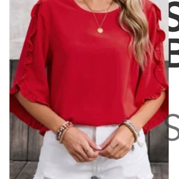 Tops - Red Ruffle Sleeve Top